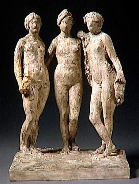 TRES IN UNA OU IDEAL DU NU FEMININ DANS L'ART SELON LES MAITRES DE LA RENAISSANCE (FIGURE DE GAUCHE), SELON LES ANTIQUES (FIGURE DU MILIEU), SELON LES MODERNES (FIGURE DE DROITE)