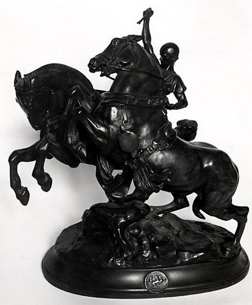 CHEVAUX CONDUITS PAR UN CAVALIER ; COCHER ROMAIN