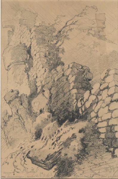 Une bourrasque sur le Mur Païen ; Etude pour un tableau