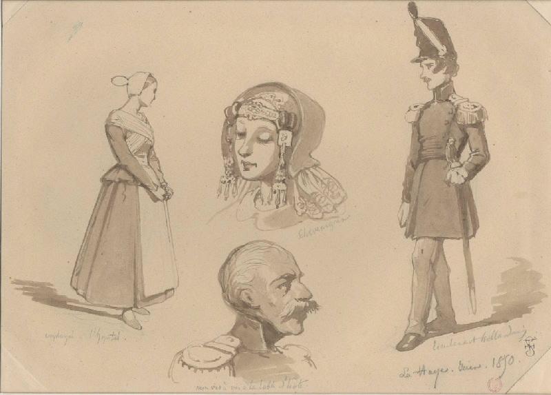 Lieutenant hollandais ; Employée à l'hôpital ; Mon vis à vis à la table d'hôte ; Schevenigner ; Quatre dessins