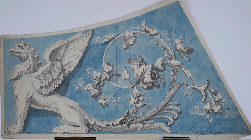 Ornement de vase avec griffon ; Dessin d'orfèvrerie
