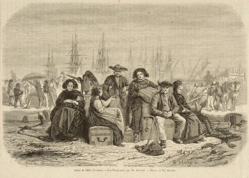 Emigrants alsaciens ; Planche extraite d'une publication