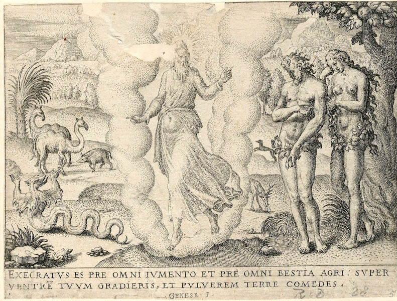 Histoire de la Genèse : Dieu reprochant à Adam et Eve leur péché