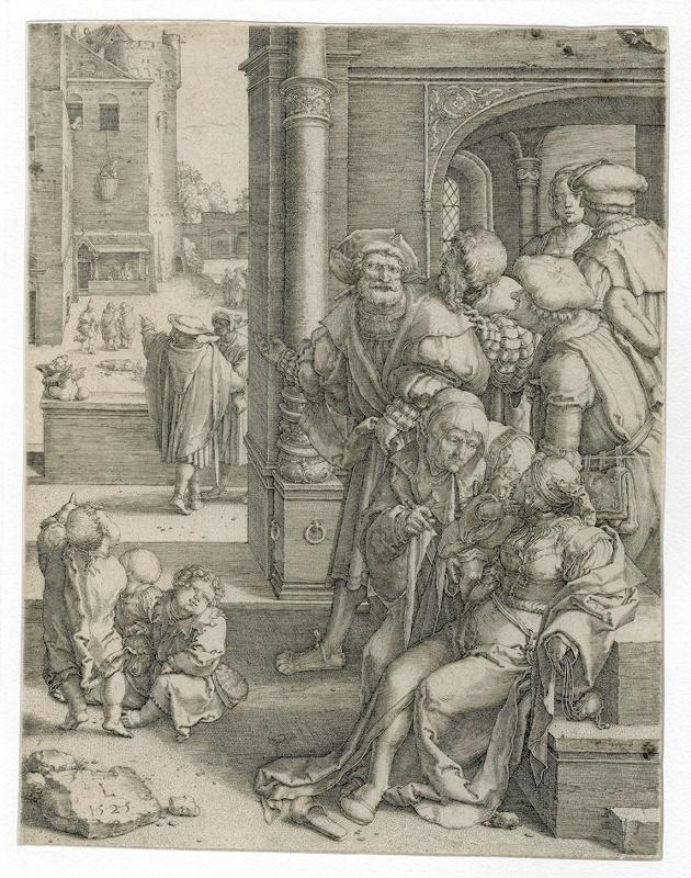 Le poète Virgile suspendu dans un panier