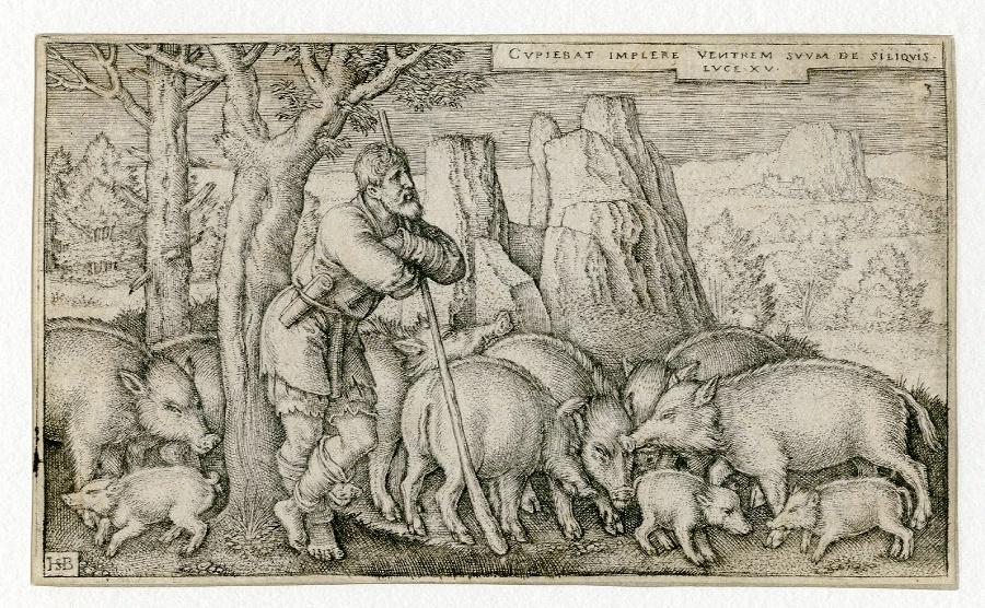 Le fils prodigue (planche 3) ; L'enfant prodigue gardant les pourceaux