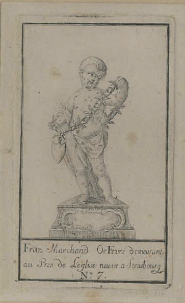 Etiquette de firme d'orfèvre ; Fritz marchand orfevre (demeurant au près de l'église neuve à Strasbourg N°7)