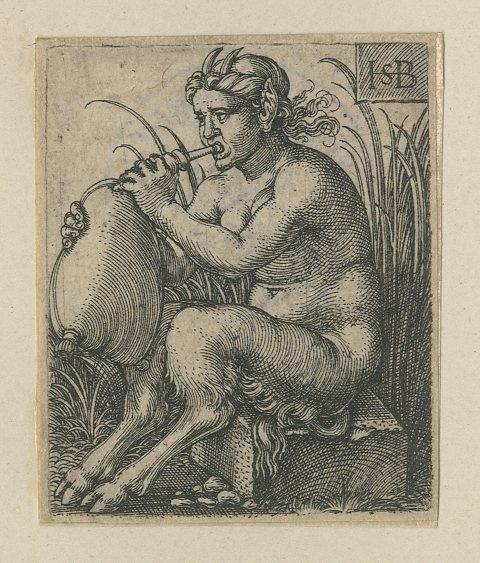 Satyre femelle jouant de la cornemuse