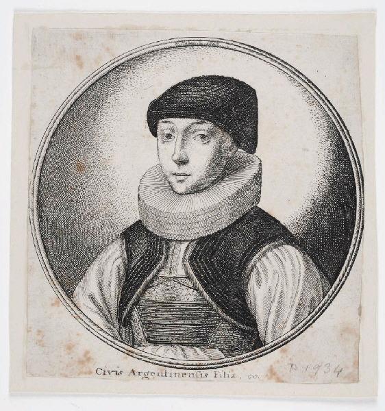 Portrait circulaire de femme ; Civis Argentinensis Filia