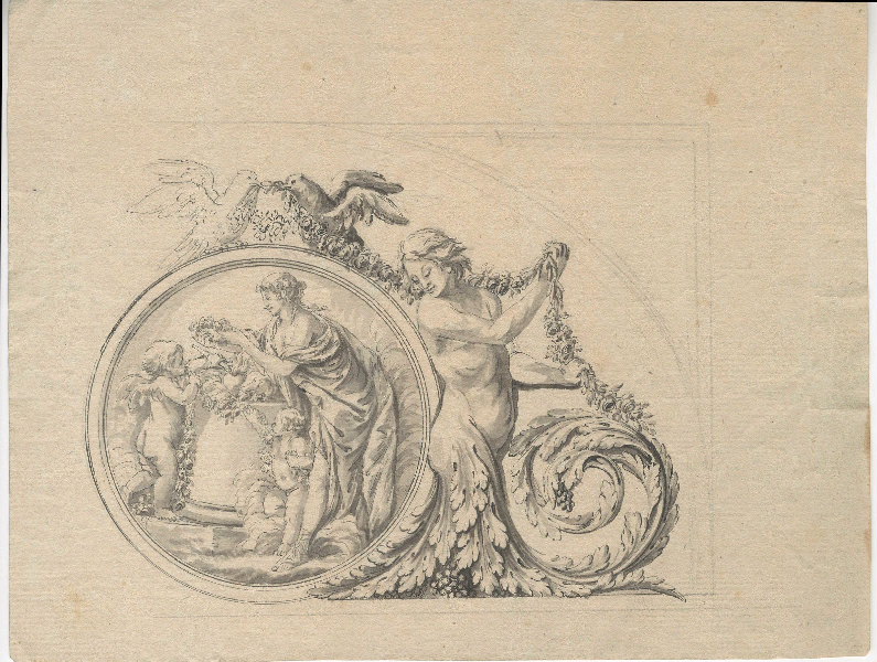 Motif ornemental sur le thème de l'Amour ; Motif décoratif ; Dessin d'orfèvrerie