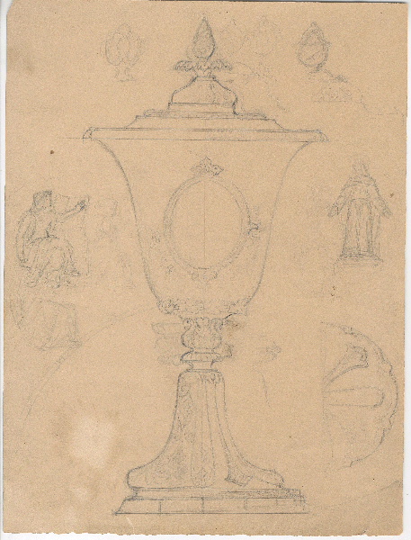 Coupe ; Etudes de personnages ; Dessin d'orfèvrerie