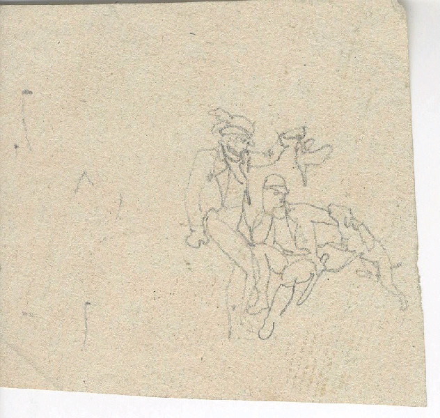 Chasseurs au repos ; Dessin d'orfèvrerie