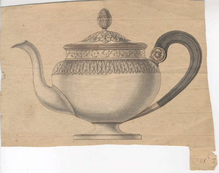 Théière ; Dessin d'orfèvrerie