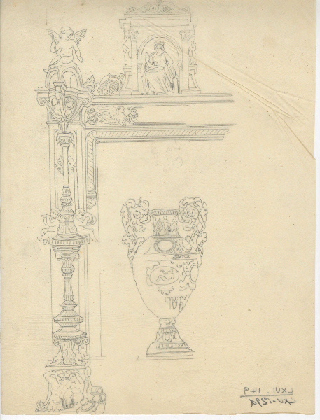 Encadrement de porte ; Vase ; Dessin d'orfèvrerie