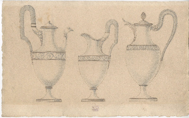 Cafetière ; Pot à lait ; Dessin d'orfèvrerie
