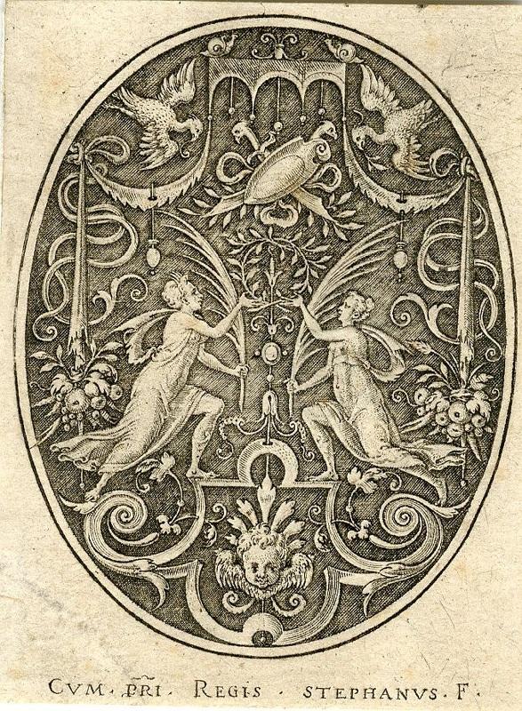 Grotesques à fond noir, divinités et allégories : Les deux femmes aux palmes