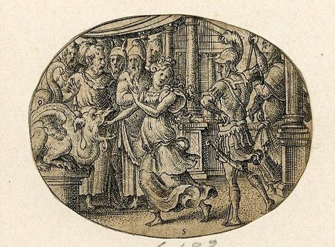 Femme mettant sa main dans la gueule d'un dragon