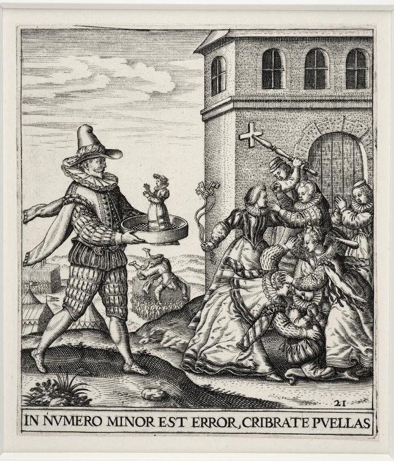 Emblemata saecularia (planche 21) ; IN NUMERO MINOR EST ERROR, CRIBRATE PUELLAS
