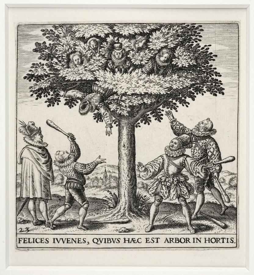 Emblemata saecularia (planche 23) ; FELICES IUVENES, QUIBUS HAEC EST ARBOR IN HORTIS