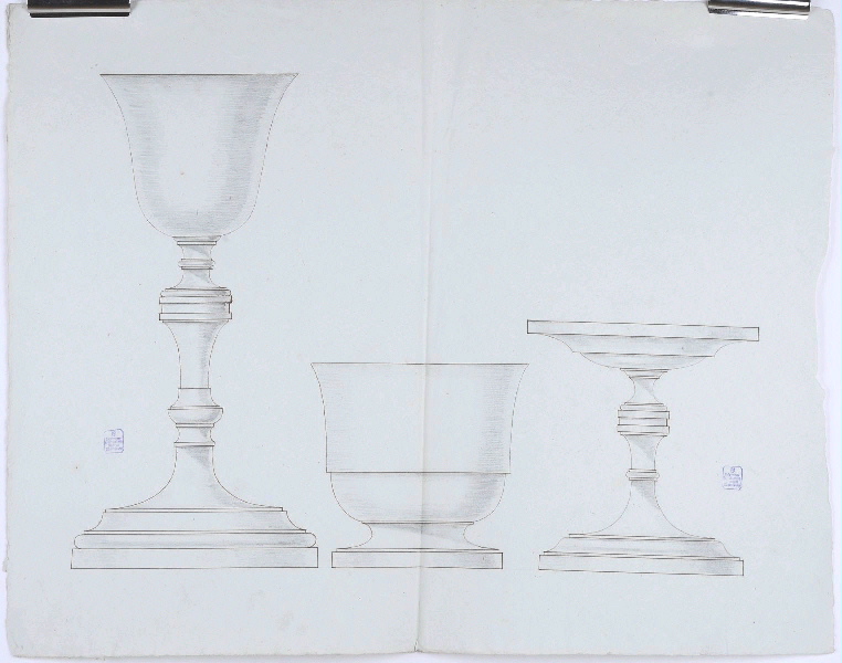 Ciboire ; Calice ; Patène ; Calice et sa patène ; Dessin d'orfèvrerie