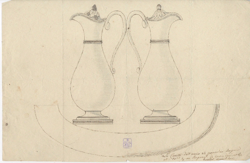 Burettes et leur plateau ; Dessin d'orfèvrerie