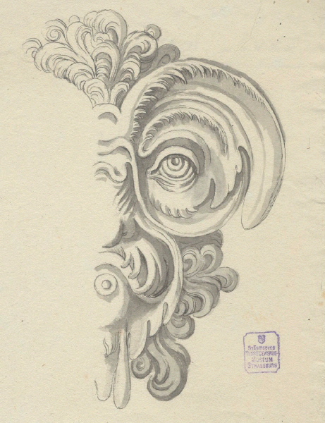 Demi-masque grotesque ; Masque ; Dessin d'orfèvrerie