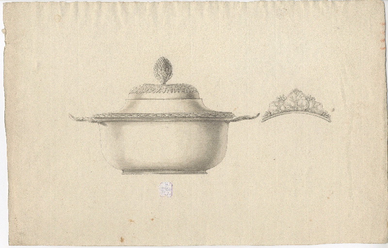 Ecuelle à bouillon ; Dessin d'orfèvrerie