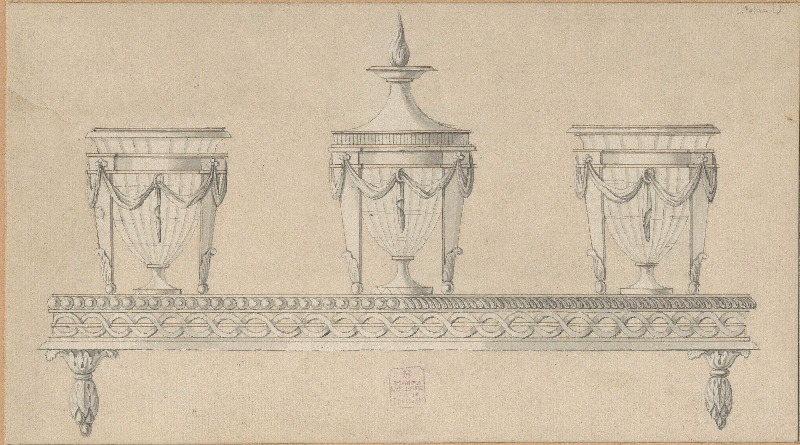 Salière ; Poivrière ; Moutardier ; Ecritoire ; Dessin d'orfèvrerie