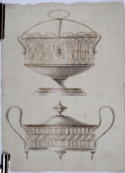 Confiturier (?) ; Corbeille à fruits (?) ; Récipient couvert (?) ; Dessin d'orfèvrerie (?)