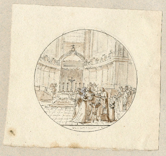 Baptême dans le choeur de la cathédrale de Strasbourg ; Dessin d'orfèvrerie ; Album de dessins d'orfèvrerie