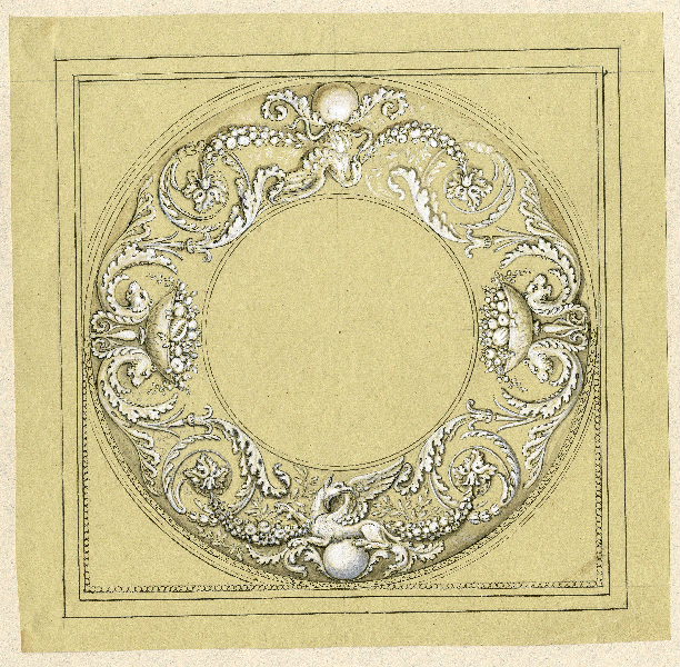 Présentoir de la coupe à décor de chasse aux lions ; Dessin d'orfèvrerie