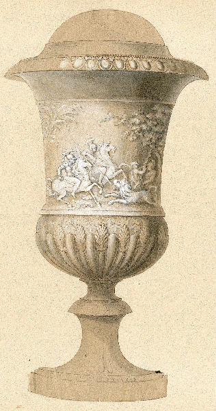 Coupe à décor de chasse aux lions ; Dessin d'orfèvrerie