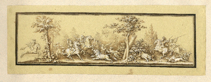 Frise pour la coupe à décor de chasse aux lions ; Dessin d'orfèvrerie