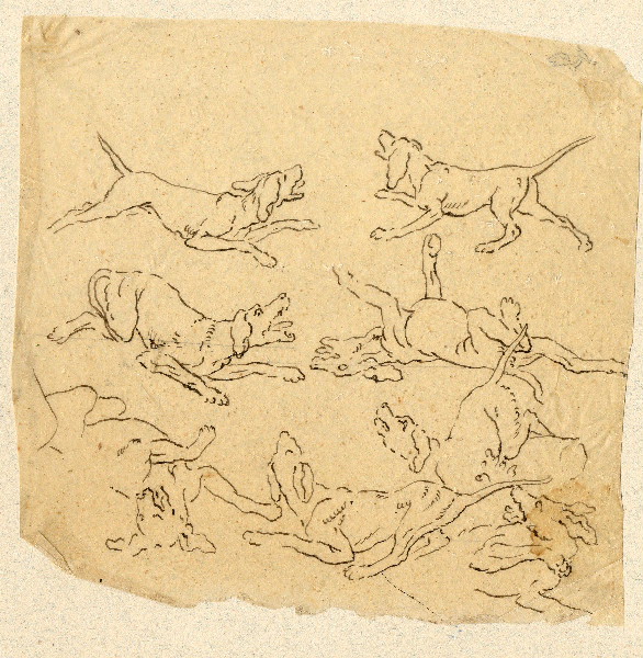 Chiens de chasse ; Dessin d'orfèvrerie