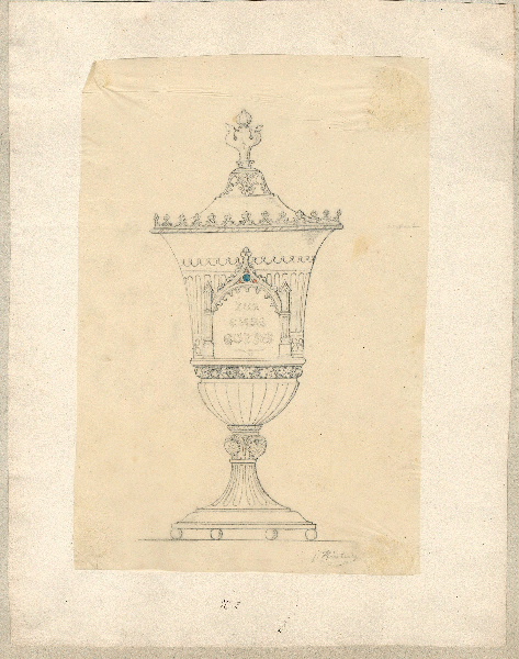 Elévation d'une coupe à couvercle ; Dessin d'orfèvrerie