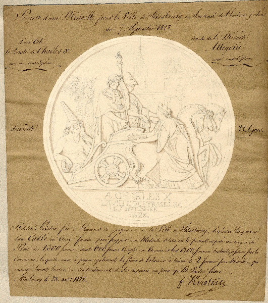 Projet de médaille pour la ville de Strasbourg ; Dessin d'orfèvrerie