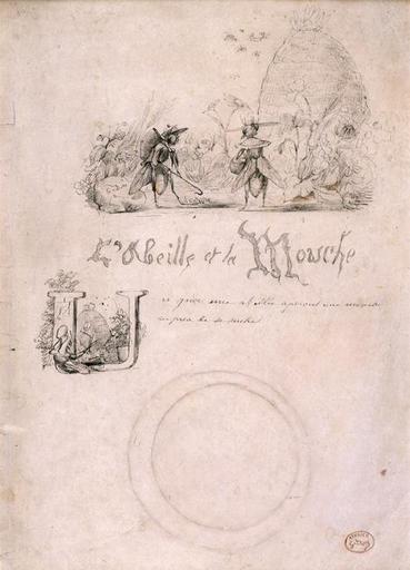 L'Abeille et la Mouche ; Illustration pour La mouche et la fourmi des Fables de La Fontaine, Paris 1840, vol. 3, Livre 4, Fable 3 (Sous-titre)