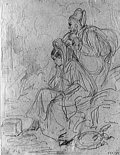 Couple espagnol devant les ruines de sa maison ; Couple espagnol pleurant devant les ruines de sa maison incendiée (cf. cat. RENONCIAT, 1983) (Titre attribué) ; Homme et femme espagnols devant des ruines (cf. cat. 1954) (Ancien titre)