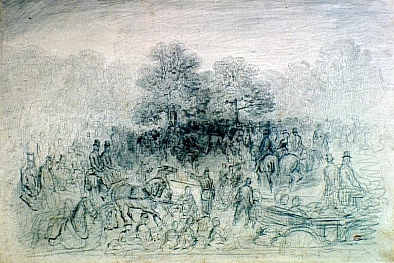 Hyde Park ; Promenade au bois (Titre attribué) ; Projet de dessin non publié pour 'London, a Pilgrimage' paru en 1872 (Sous-titre)