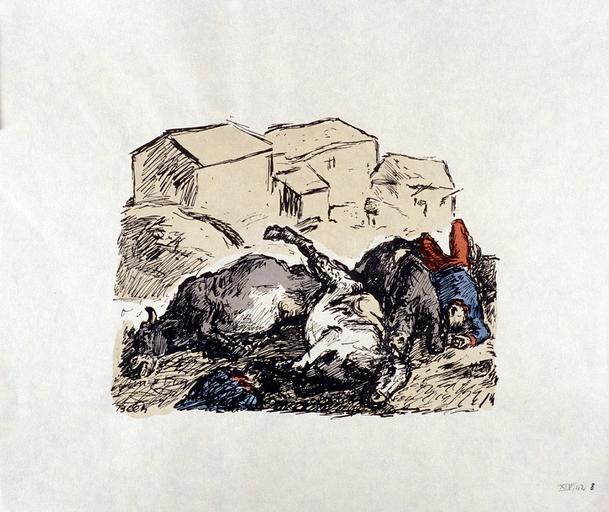 Bauernhof mit Vieh- und Pferdekadaver