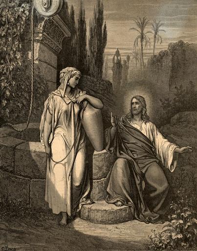 Illustration pour la 'Sainte Bible', Jésus et la Samaritaine