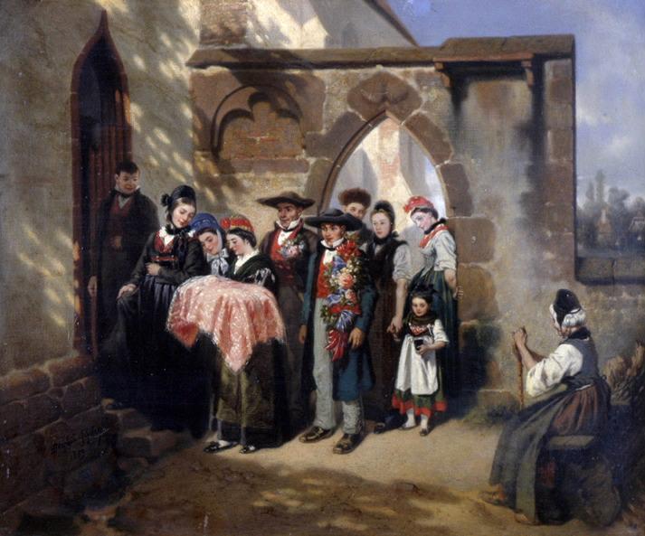 Le Baptême du premier-né ; Baptême à Preuschdorf (titre du n° MBA 2030 dans l'inventaire)