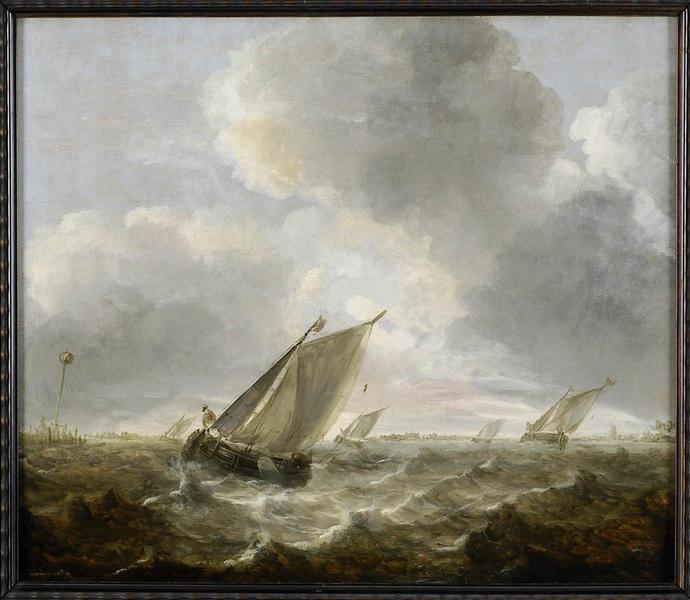 Bateaux de pêche sur une mer agitée ; Marine