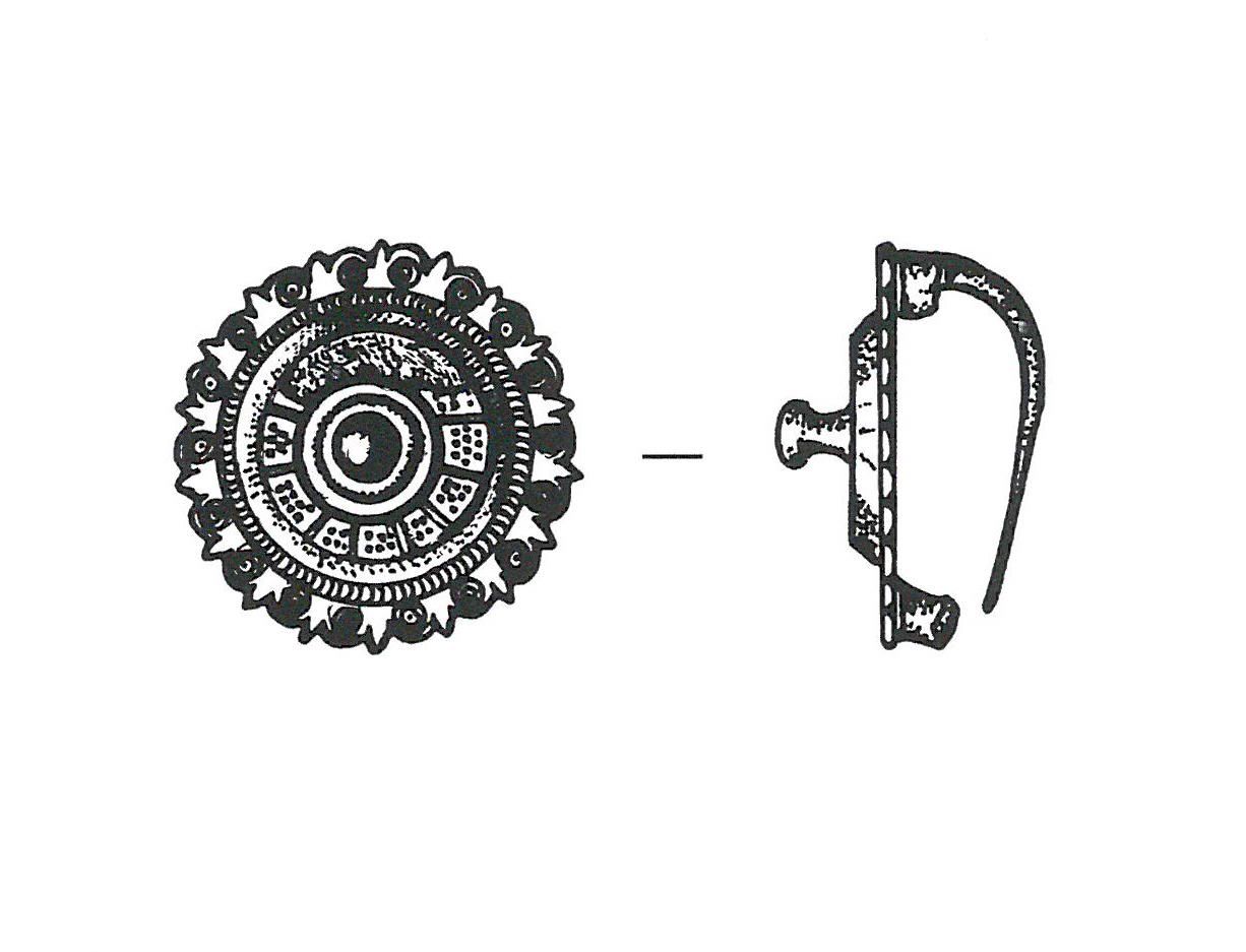 Fibule à décor émaillé de type "millefiori"