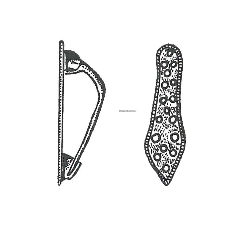 Fibule skeuomorphe en forme de sandale, émaillée