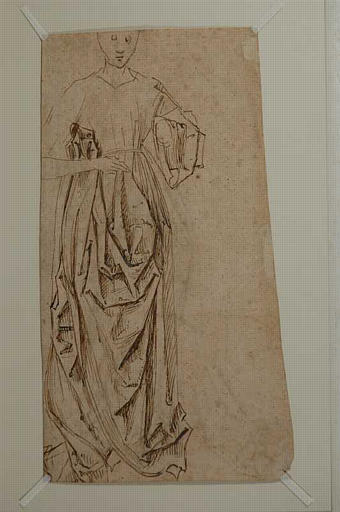 Apôtre agenouillé avec à ses pieds un donateur en armure en prière (recto)#Etude de draperie (verso)