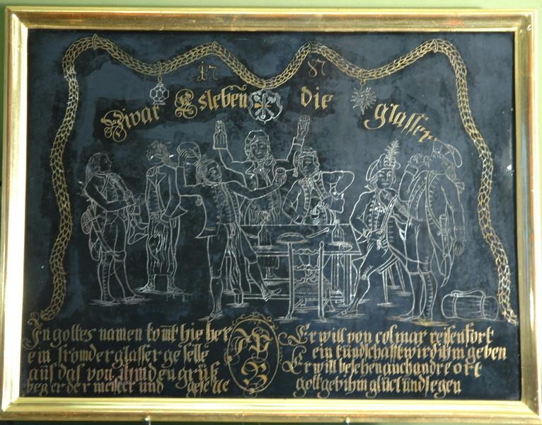 Souvenir de compagnonnage aux armes de la corporation des vitriers de Colmar