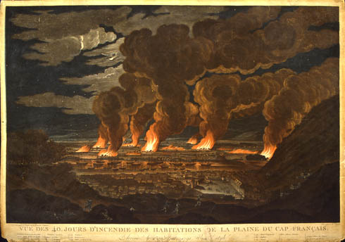 Vue des 40 jours d'incendie des habitations de la plaine du Cap Français