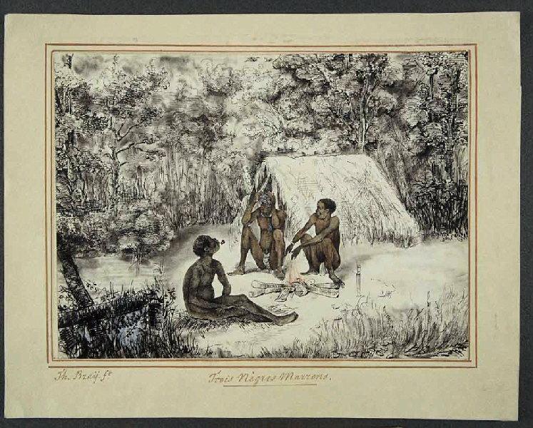 Trois Nègres marrons, à Surinam