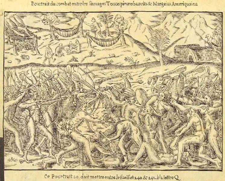 Pourtrait du combat entre les Sauvages Tououpinambaoults et Margaias Amériquains