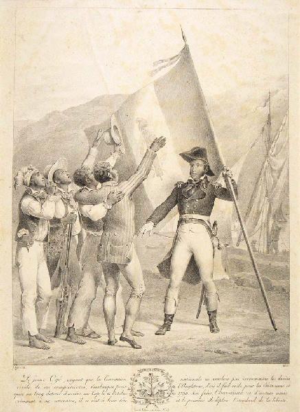 Arrivée du jeune mulâtre Vincent Ogé au Cap (St Domingue) brandissant l'étendard de la Liberté, le 12 octobre 1790